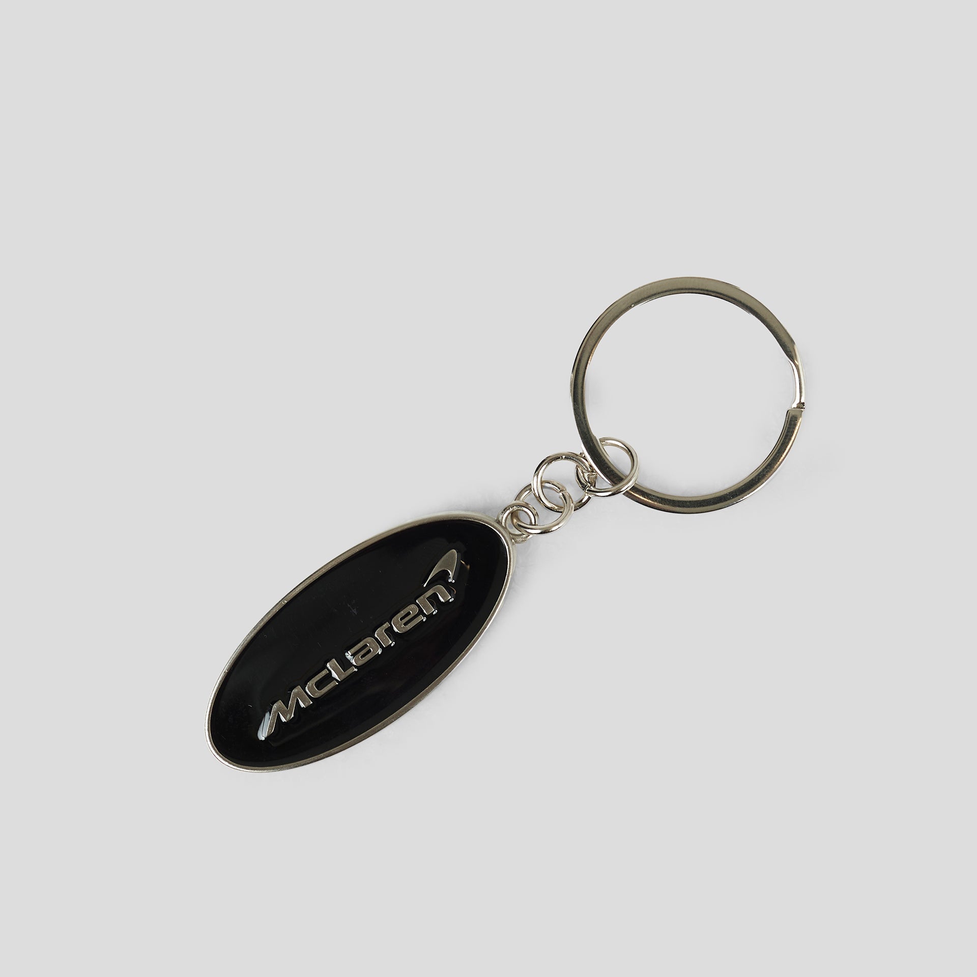 McLaren Automotive Brushed Steel Oval Keyring-Silver/Black