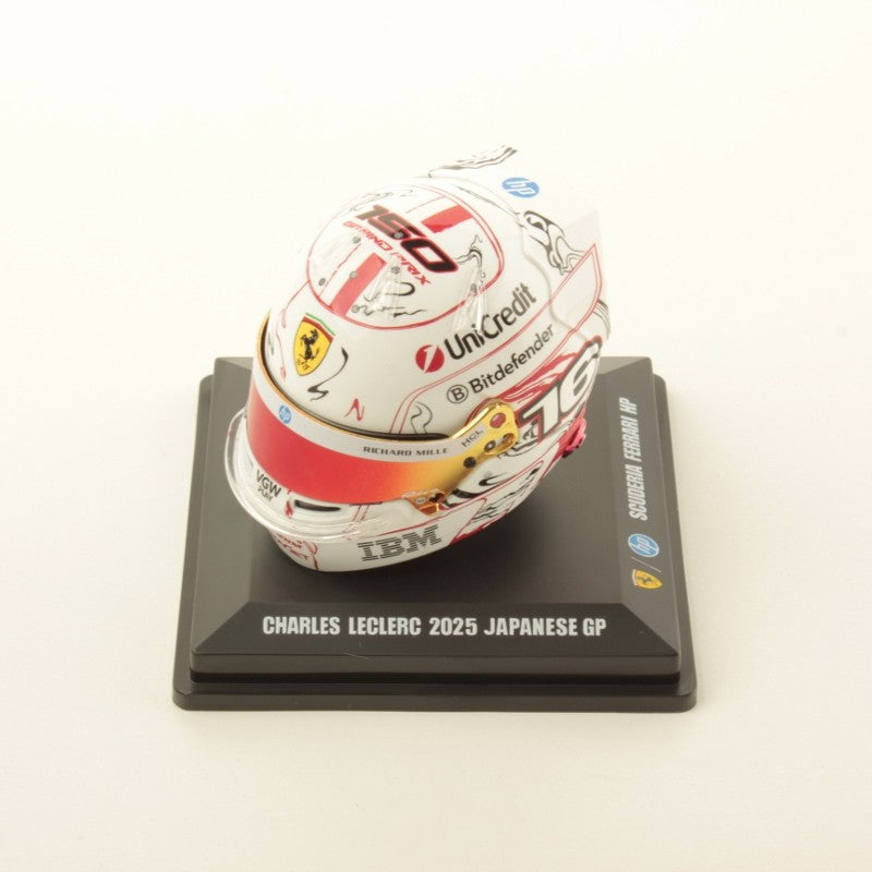 Looksmart Scuderia Ferrari F1 Charles Leclerc 150th Race 2025 Japanese GP Mini Helmet Unisex - White - 1:5 Scale