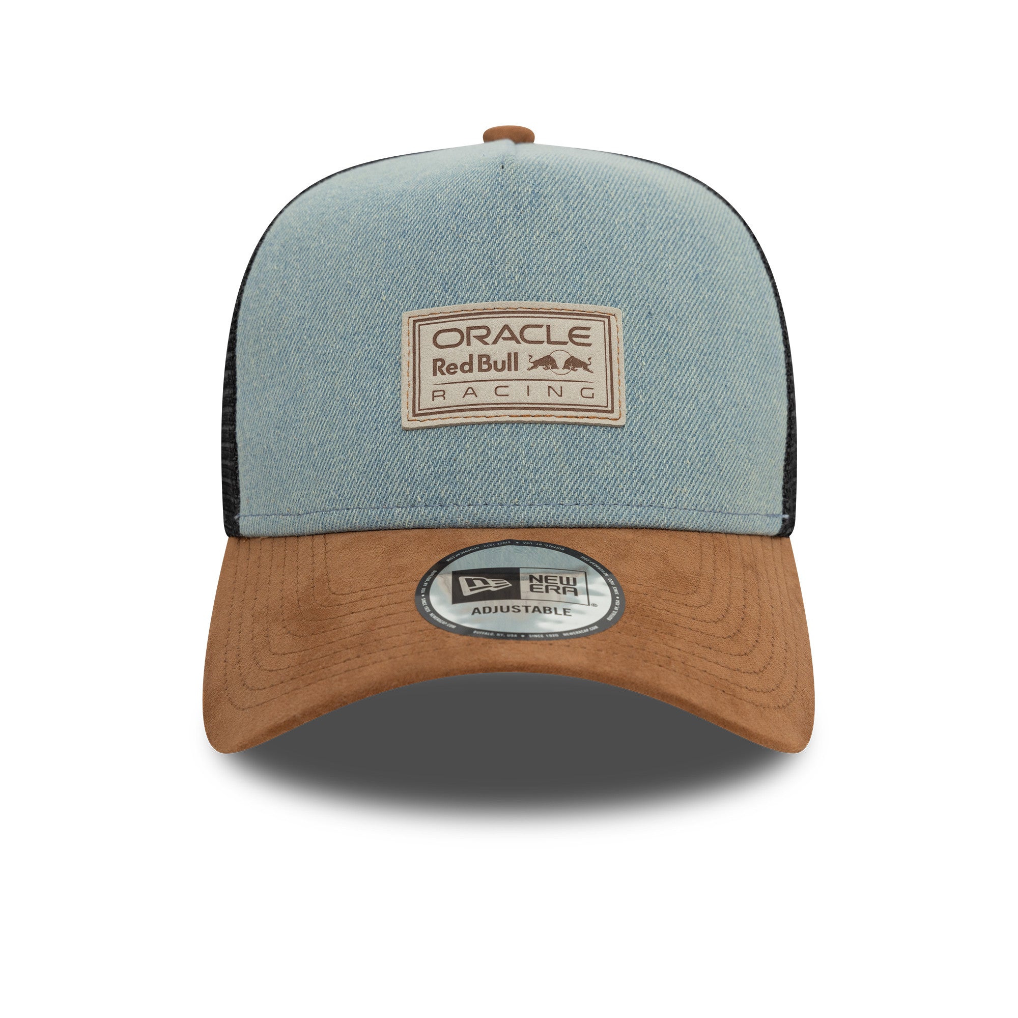 Red Bull Racing F1 Austin Trucker Cap Adults - Blue Denim/Brown Suede
