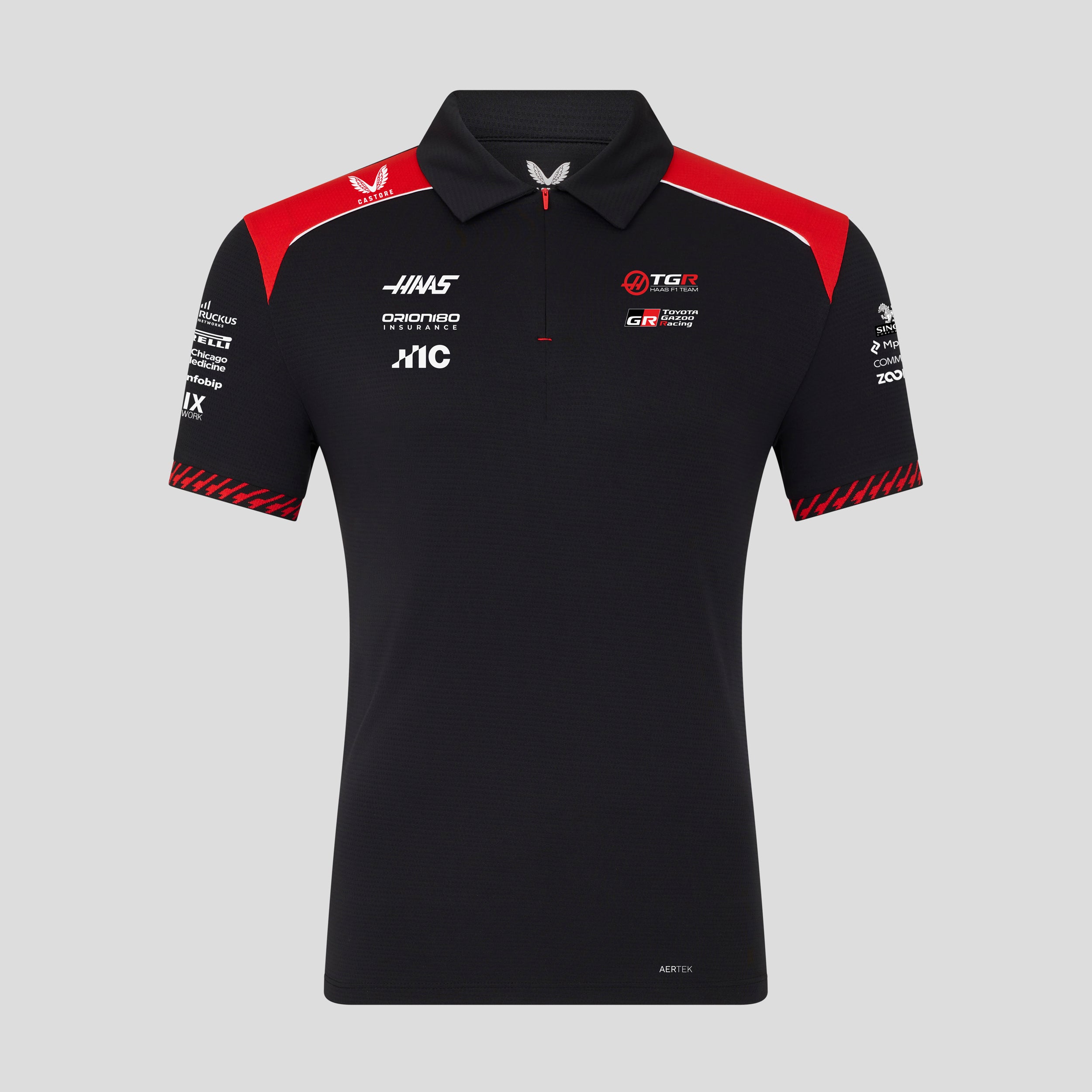 Haas F1 Team 2026 Short Sleeve Polo Mens - Caviar / Flame Scarlet